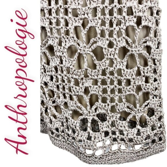 ANTHROPOLOGIE BETH BOWLEY Open Knit Nude Crochet Pencil Skirt, Size Medium - Picture 2 of 7